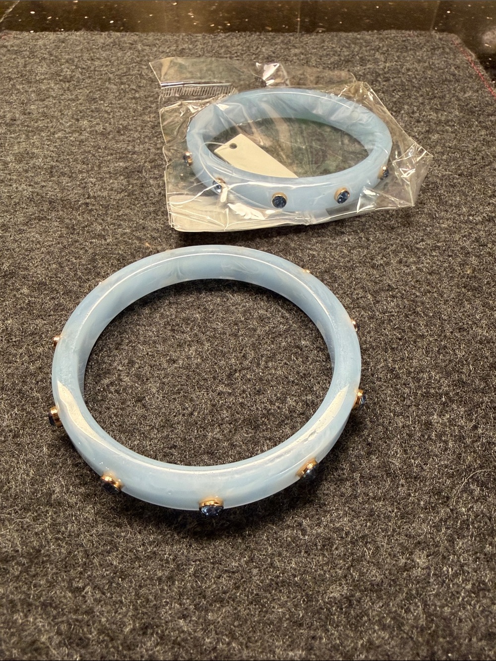 TWO Light Blue Resin Bangle Bracelet with Gold Accent